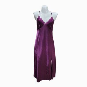 Satin Slip Dress Gown Purple L FLAW